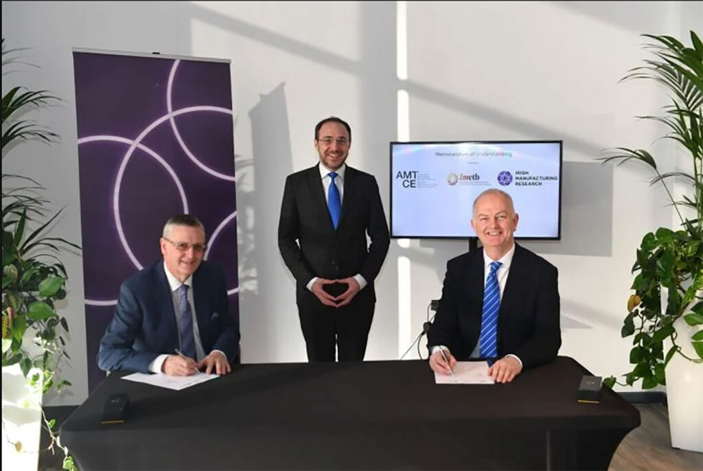 Martin O' Brien, CE of LMETB signing forms with other Business leaders in Advanced Manufacturing Centre of Excellence in Dundalk