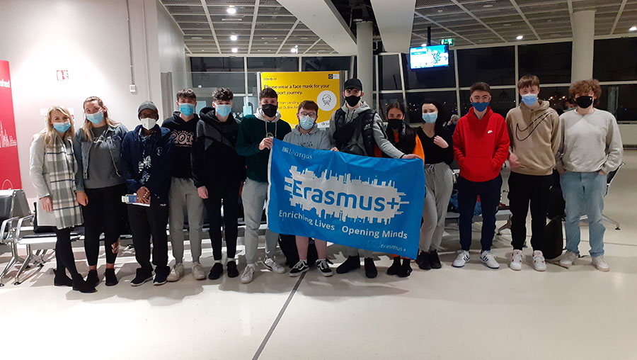 O' Fiaich learners at airport heading on Erasmus work placement