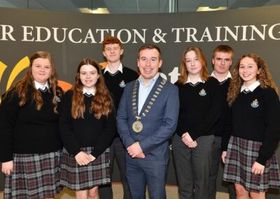 John Sheridan Chair of the LMETB Board with students from St. Oliver's Community College Drogheda