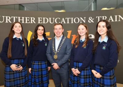 John Sheridan Chair of the LMETB Board with students from Bush Post Primary School