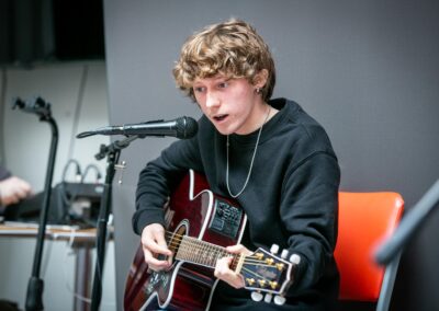 Conor McPartlin from Boomerang Youth Cafe playing at the launch of the LMETB Youth Work Plan